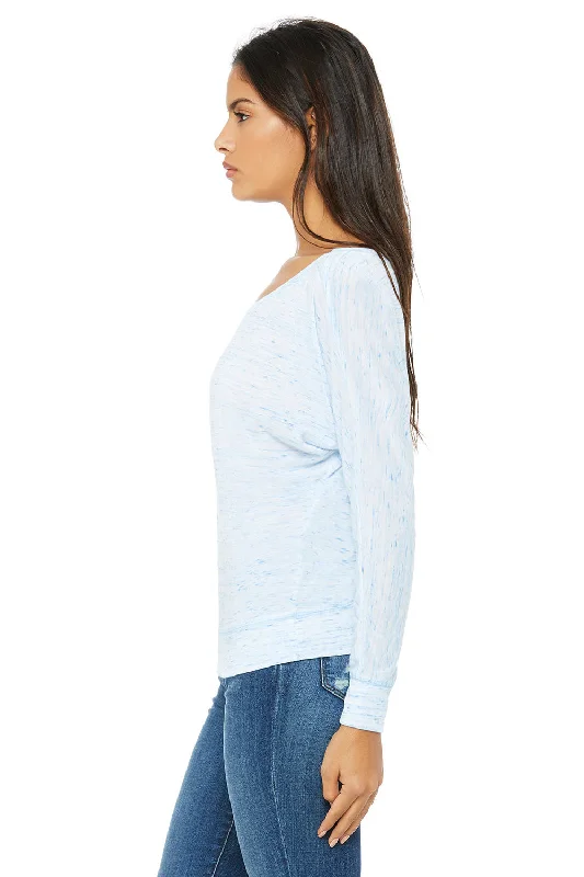 Bella + Canvas Womens Flowy Off Shoulder Long Sleeve Wide Neck T-Shirt - Blue Marble