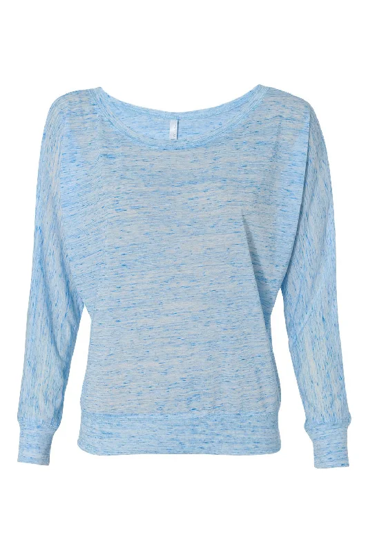 Bella + Canvas Womens Flowy Off Shoulder Long Sleeve Wide Neck T-Shirt - Blue Marble