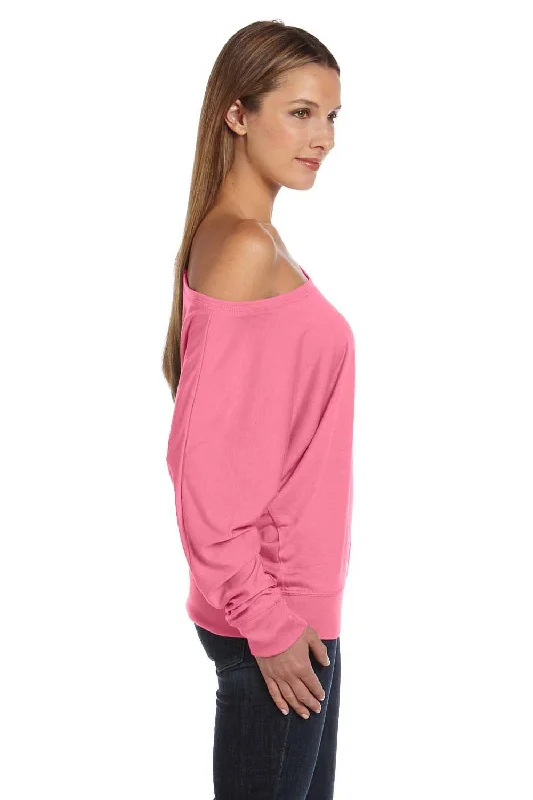 Bella + Canvas Womens Flowy Off Shoulder Long Sleeve Wide Neck T-Shirt - Neon Pink