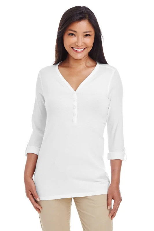 Devon & Jones Womens Perfect Fit Long Sleeve V-Neck T-Shirt - White