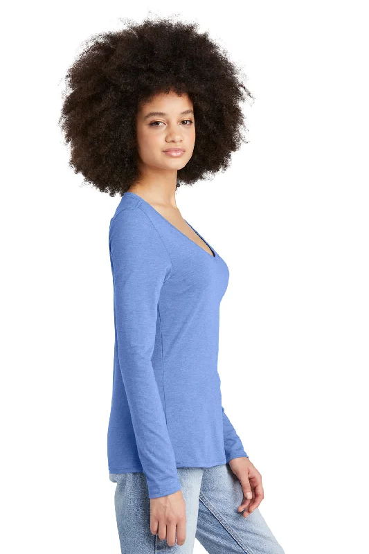 District Womens Perfect Tri Long Sleeve V-Neck T-Shirt - Maritime Blue Frost