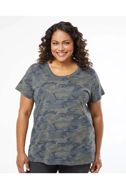 LAT Womens Curvy Collection Fine Jersey Short Sleeve Crewneck T-Shirt - Vintage Camo - NEW