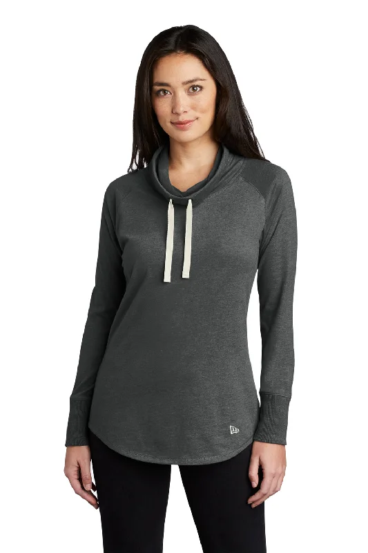 New Era Womens Long Sleeve Cowl Neck T-Shirt - Heather Black