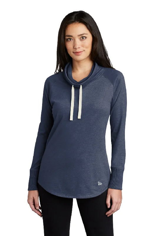 New Era Womens Long Sleeve Cowl Neck T-Shirt - Heather True Navy Blue