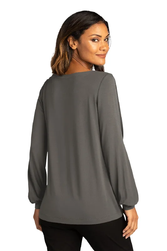 Port Authority Womens Luxe Knit Long Sleeve Wide Neck T-Shirt - Sterling Grey