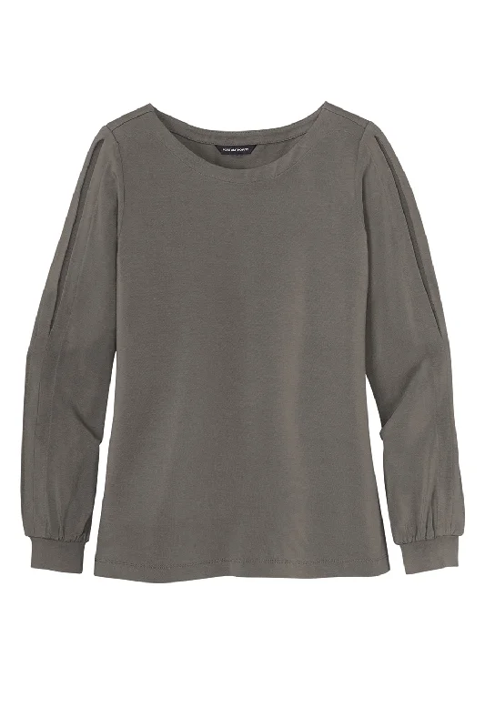 Port Authority Womens Luxe Knit Long Sleeve Wide Neck T-Shirt - Sterling Grey