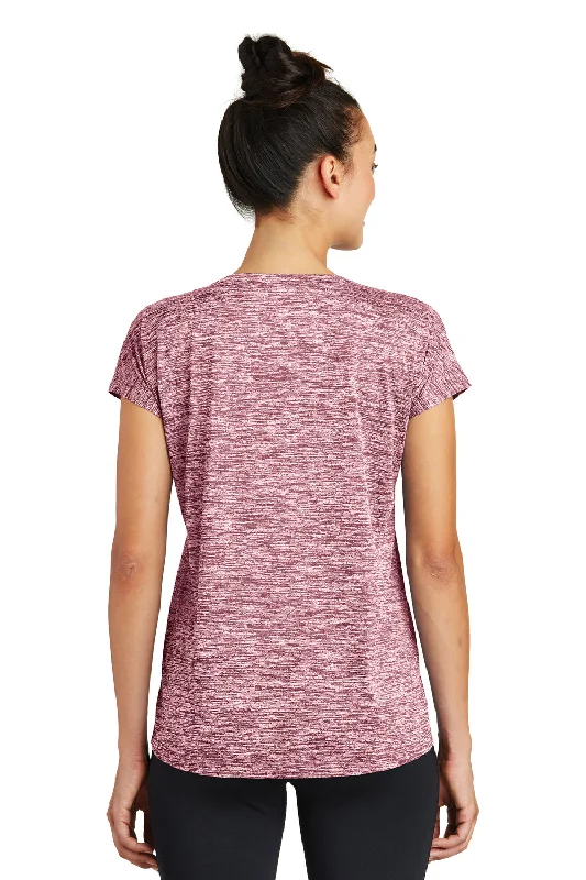 Sport-Tek Womens Electric Heather Moisture Wicking Short Sleeve Crewneck T-Shirt - Maroon Electric - Closeout