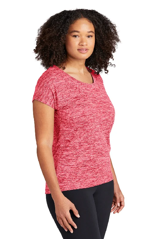 Sport-Tek Womens Electric Heather Moisture Wicking Short Sleeve Crewneck T-Shirt - Deep Red Electric