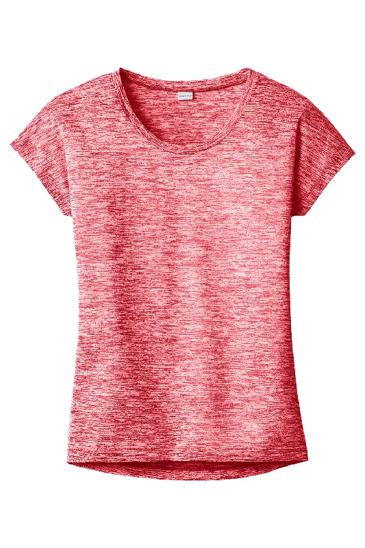 Sport-Tek Womens Electric Heather Moisture Wicking Short Sleeve Crewneck T-Shirt - Deep Red Electric