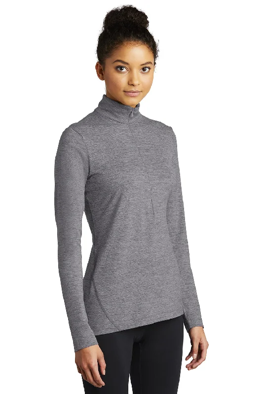 Sport-Tek Womens Exchange 1.5 Long Sleeve 1/4 Zip T-Shirt - Heather Grey