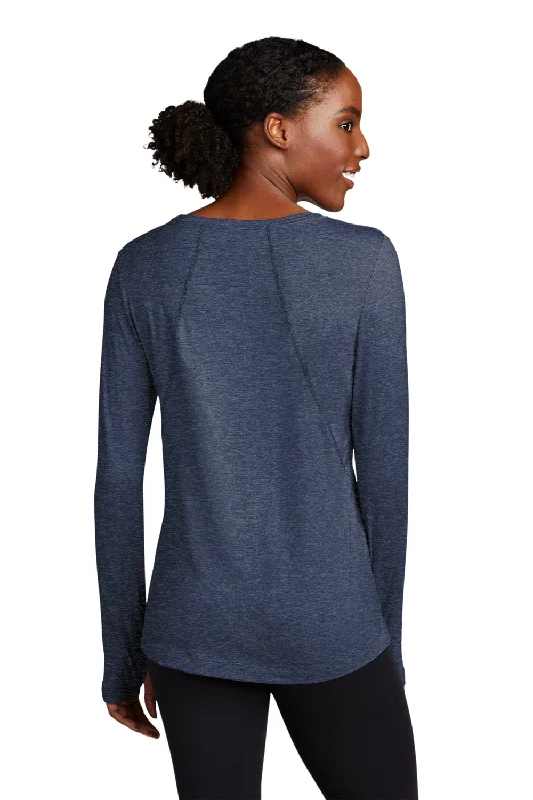 Sport-Tek Womens Exchange 1.5 Long Sleeve Crewneck T-Shirt - Heather Dark Denim Blue