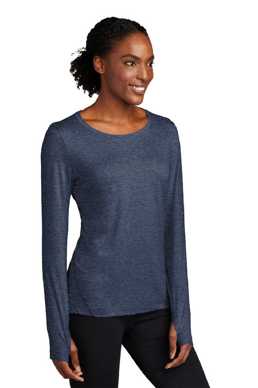 Sport-Tek Womens Exchange 1.5 Long Sleeve Crewneck T-Shirt - Heather Dark Denim Blue