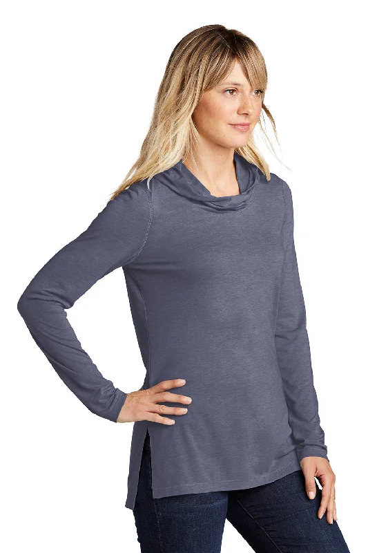 Sport-Tek Womens Moisture Wicking Cowl Neck Long Sleeve T-Shirt - Heather True Navy Blue