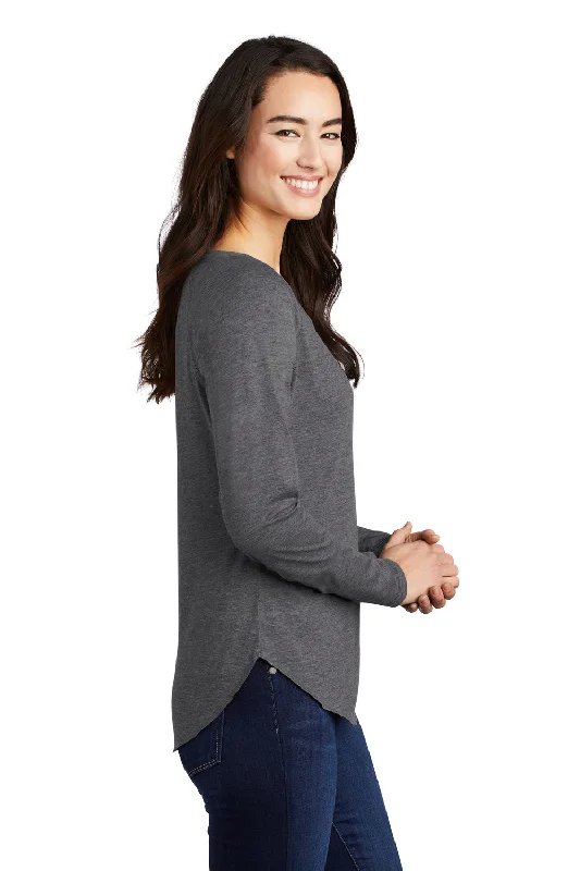 Sport-Tek Womens Moisture Wicking Long Sleeve Scoop Neck T-Shirt - Heather Dark Grey