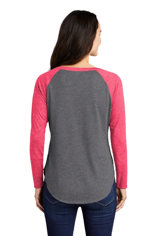 Sport-Tek Womens Moisture Wicking Long Sleeve Scoop Neck T-Shirt - Heather Dark Grey/Heather Raspberry Pink