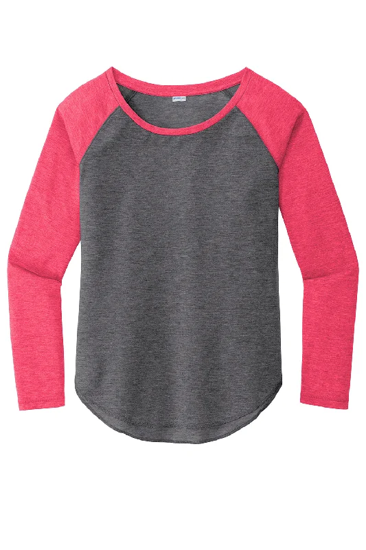 Sport-Tek Womens Moisture Wicking Long Sleeve Scoop Neck T-Shirt - Heather Dark Grey/Heather Raspberry Pink