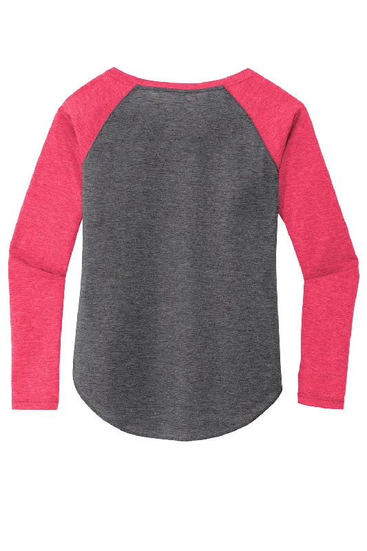 Sport-Tek Womens Moisture Wicking Long Sleeve Scoop Neck T-Shirt - Heather Dark Grey/Heather Raspberry Pink