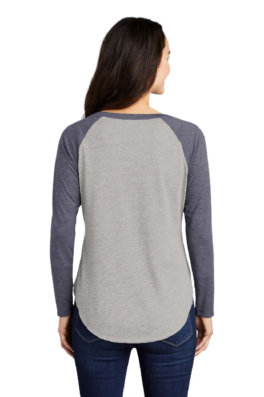 Sport-Tek Womens Moisture Wicking Long Sleeve Scoop Neck T-Shirt - Heather Light Grey/Heather True Navy Blue