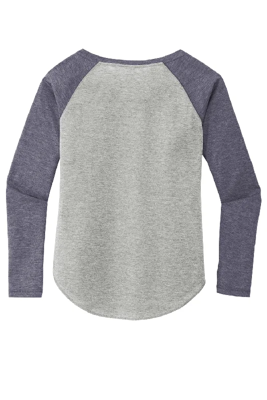 Sport-Tek Womens Moisture Wicking Long Sleeve Scoop Neck T-Shirt - Heather Light Grey/Heather True Navy Blue