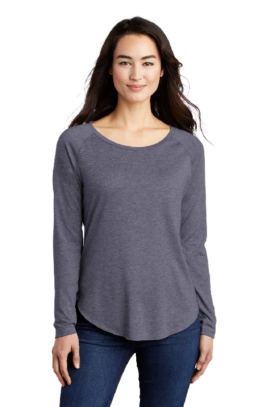 Sport-Tek Womens Moisture Wicking Long Sleeve Scoop Neck T-Shirt - Heather True Navy Blue