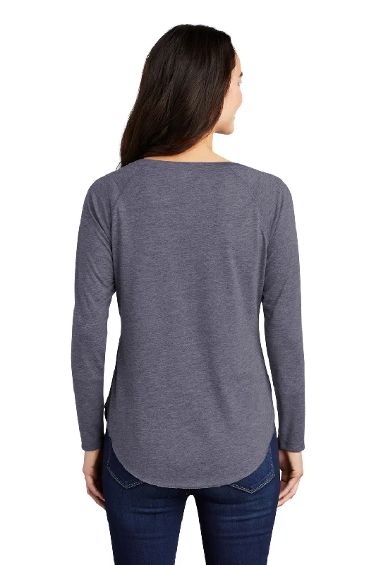 Sport-Tek Womens Moisture Wicking Long Sleeve Scoop Neck T-Shirt - Heather True Navy Blue