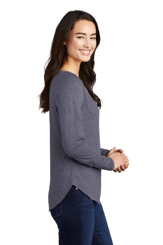 Sport-Tek Womens Moisture Wicking Long Sleeve Scoop Neck T-Shirt - Heather True Navy Blue