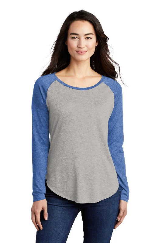 Sport-Tek Womens Moisture Wicking Long Sleeve Scoop Neck T-Shirt - Heather Light Grey/Heather True Royal Blue