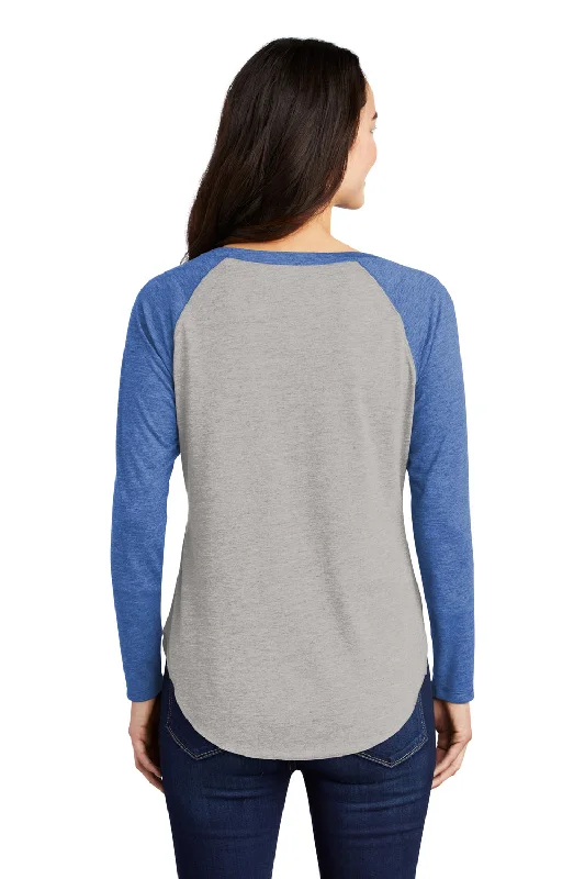 Sport-Tek Womens Moisture Wicking Long Sleeve Scoop Neck T-Shirt - Heather Light Grey/Heather True Royal Blue