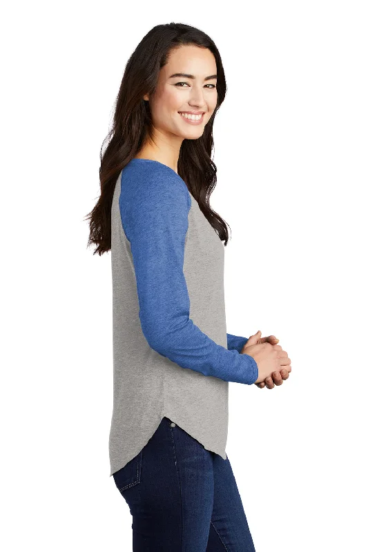 Sport-Tek Womens Moisture Wicking Long Sleeve Scoop Neck T-Shirt - Heather Light Grey/Heather True Royal Blue