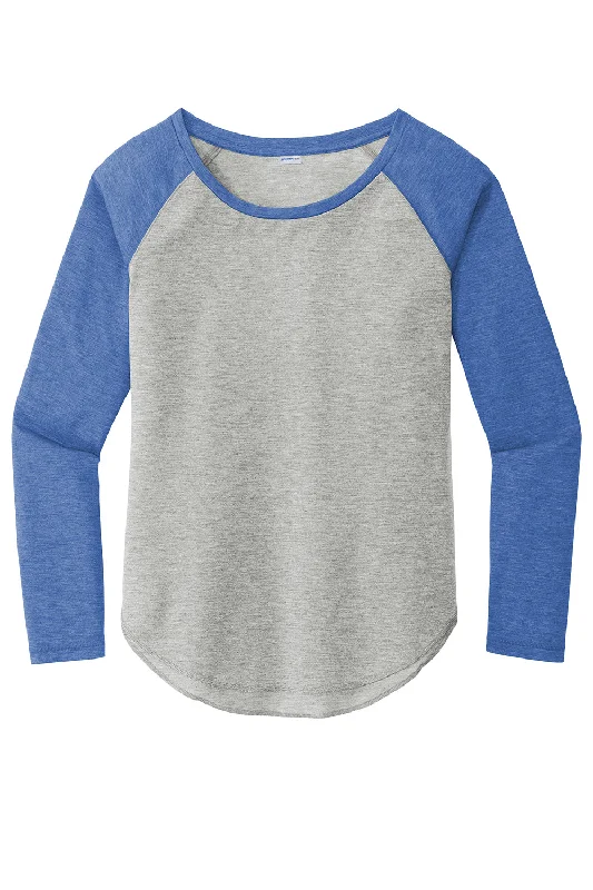 Sport-Tek Womens Moisture Wicking Long Sleeve Scoop Neck T-Shirt - Heather Light Grey/Heather True Royal Blue