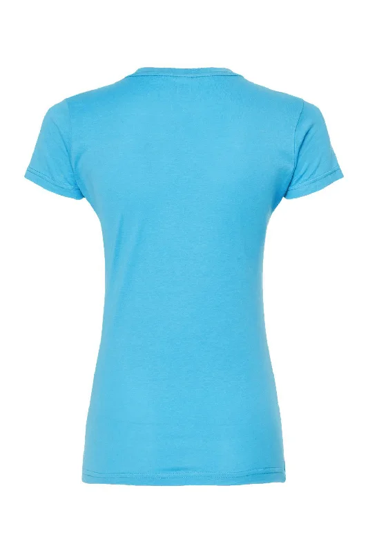 Tultex Womens Fine Jersey Slim Fit Short Sleeve Crewneck T-Shirt - Aqua Blue - NEW