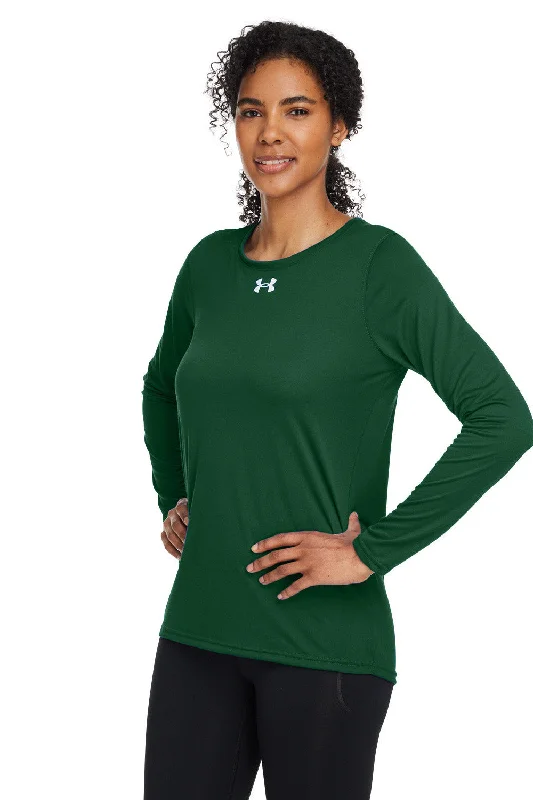 Under Armour Womens Team Tech Moisture Wicking Long Sleeve Crewneck T-Shirt - Forest Green