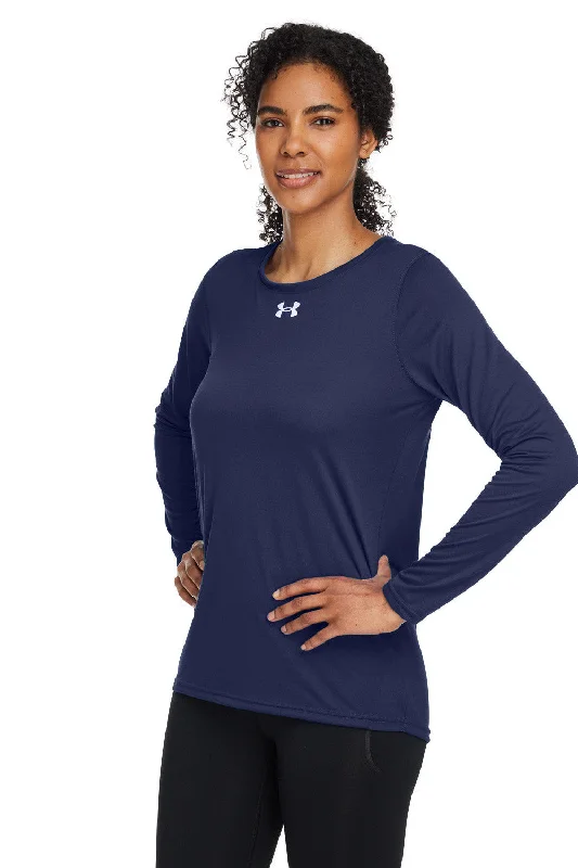 Under Armour Womens Team Tech Moisture Wicking Long Sleeve Crewneck T-Shirt - Midnight Navy Blue