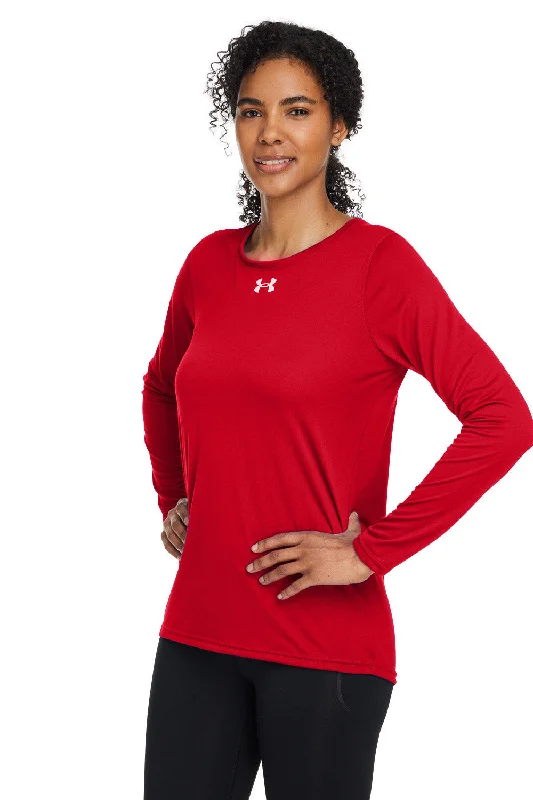 Under Armour Womens Team Tech Moisture Wicking Long Sleeve Crewneck T-Shirt - Red