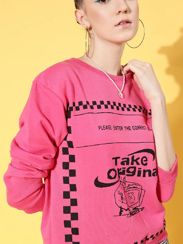 Women Pink Fleece TAKE ORIGINAL Sweatshirt