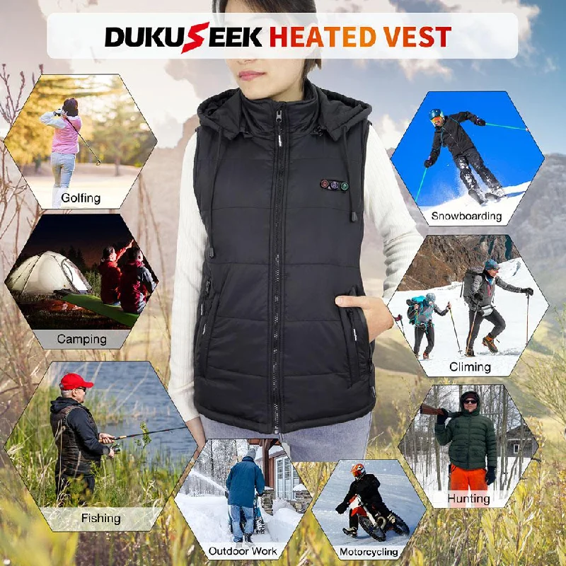 DUKUSEEK Lightweight Hat Detachable Unisex Heated Vest +Heated Gloves Holiday Sale Combo Sets