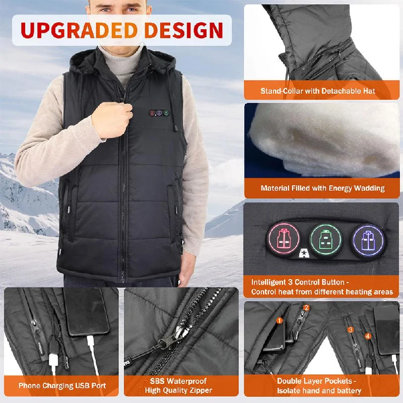 DUKUSEEK Lightweight Hat Detachable Unisex Heated Vest +Heated Gloves Holiday Sale Combo Sets